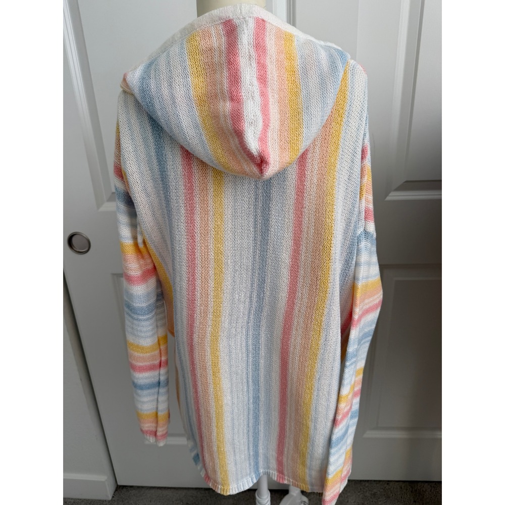 Buc-ee's Womens Pastel Striped Knit Hoodie Sweater V-Neck Medium - Picture 3 of 9